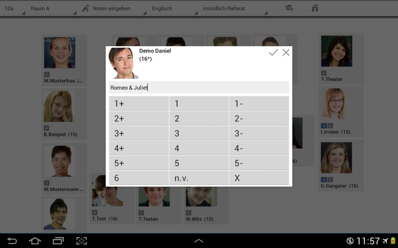 Noteneingabe Screenshot